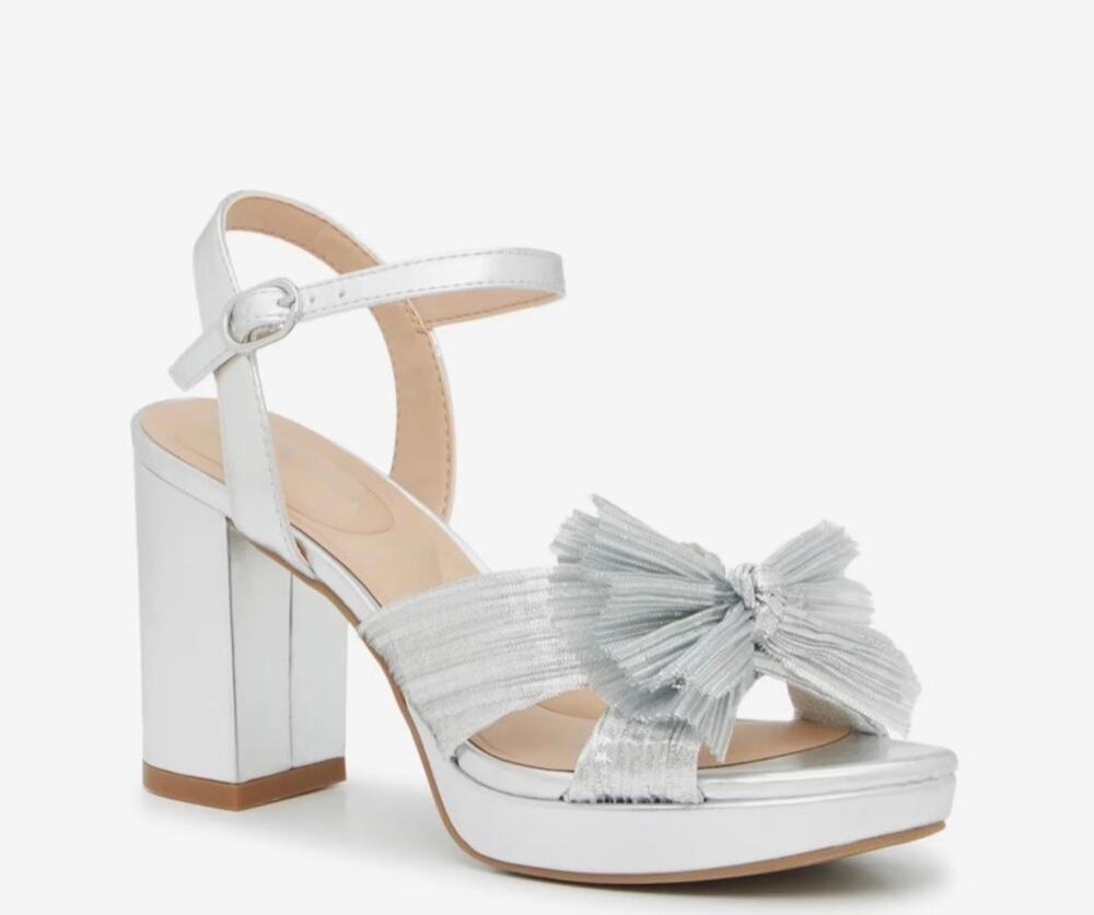 Kelly & Katie Silver Metallic Bow Platform Sandals